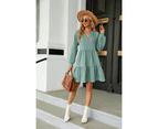 Women V Neck Dress Summer Long Sleeve Flowy Tiered A Line Dresses-Apricot color