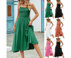 Women's Summer Maxi Dress Boho Sleeveless Spaghetti Strap Smocked Tiered Long Beach Dresses-green