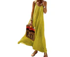 Women Sleeveless Maxi Dress Backless Spaghetti Ruffle Flowy Beach Long Dress-yellow