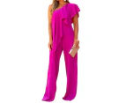 Women's Casual Sleeveless Off Shoulder Wide Leg Long Pant Jumpsuits-Rose red
