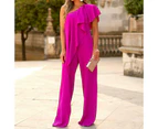 Women's Casual Sleeveless Off Shoulder Wide Leg Long Pant Jumpsuits-Rose red