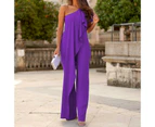 Women's Casual Sleeveless Off Shoulder Wide Leg Long Pant Jumpsuits-purple