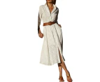 Women's Long Sleeve Button Down Shirt Dress Casual Loose Tie Waist Midi Dresses-white