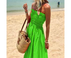 Women's Summer Bohemian Sleeveless Off Shoulder Flowy A Line Beach Maxi Dress-Grass green