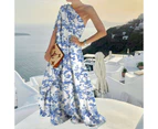 Women's Summer One Shoulder Sleeveless Beach Maxi Dress-Coffee color