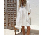 Women's Short Sleeve Dress Babydoll Linen Casual Mini Dress-white