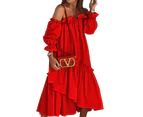 Women's Off Shoulder Dress Short Sleeve Summer Ruffle Midi Dress-red
