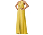 Women's V Neck Dress Halter Neck Flowy Maxi Summer Dresses-yellow
