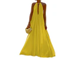 Women's V Neck Dress Halter Neck Flowy Maxi Summer Dresses-yellow