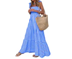 Women's Tie Strap Summer Sleeveless Ruffle Maxi Dress-blue