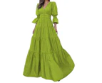 Women Short Sleeve V Neck Dress Ruffle Tiered Flowy Maxi Dresses-Grass green