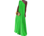 Women's Summer One Shoulder Sleeveless Solid Color Beach Party Midi Dress-green