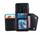 Case For Samsung Galaxy S9+ Plus, Retro PU Leather Wallet Case With Card Pockets Back Flip Shockproof Cover Case-Black