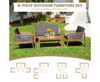 Costway 4PC Outdoor Furniture Lounge Setting  Acacia Wood Sofa Dining Set Rattan Chairs Cushion Seats Patio Garden Yard Grey