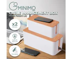 GOMINIMO Set of Two Cable Management Safety Tidy Box with Wood Pattern Lid White