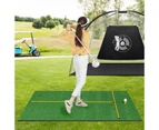Costway Golf Hitting Mat 1.2×1.5m Golf Practice Turf Pad w/2 Rubber Tees & Alignment Sticks Indoor Outdoor Golf Training Aid Green