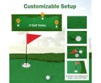 Costway 3m Golf Putting Green Mat Golf Practice Training Pad w/3 Holes/Flags/Cups & 2 Balls, Indoor Outdoor Non-skid