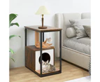 Costway Cat Condo House Industrial End Side Table w/Scratching Post Modern Cat Furniture, Brown