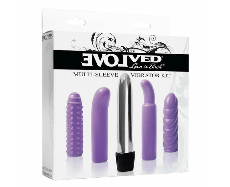 Multi-Sleeve Vibrator Kit - Silver Vibrator with 4 Sleeves - EN-KT-8912-2