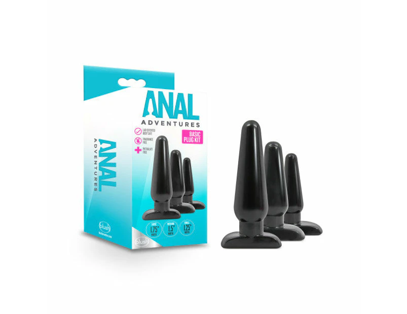 Anal Adventures Black Basic Butt Plug Kit