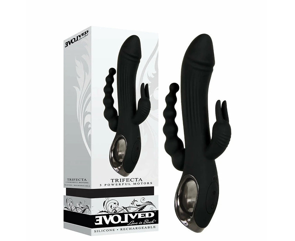 Evolved Trifecta Usb Rechargeable Rabbit Vibrator With Anal Stim Black