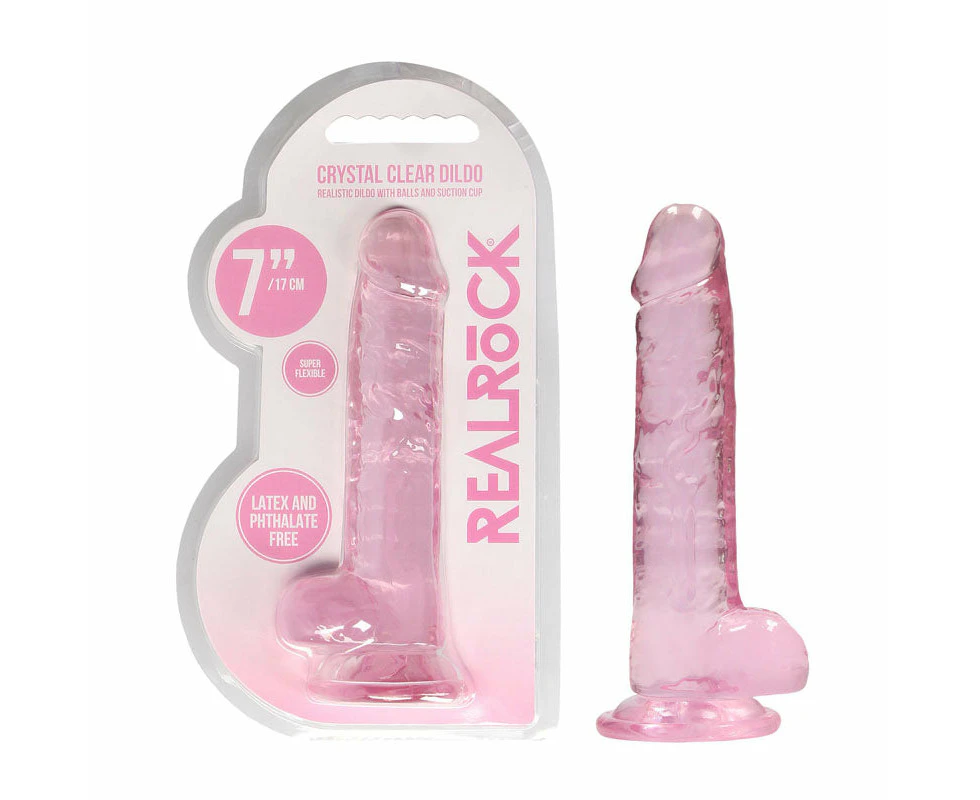 RealRock 7-inch Crystal Clear Dildo with Balls - Pink