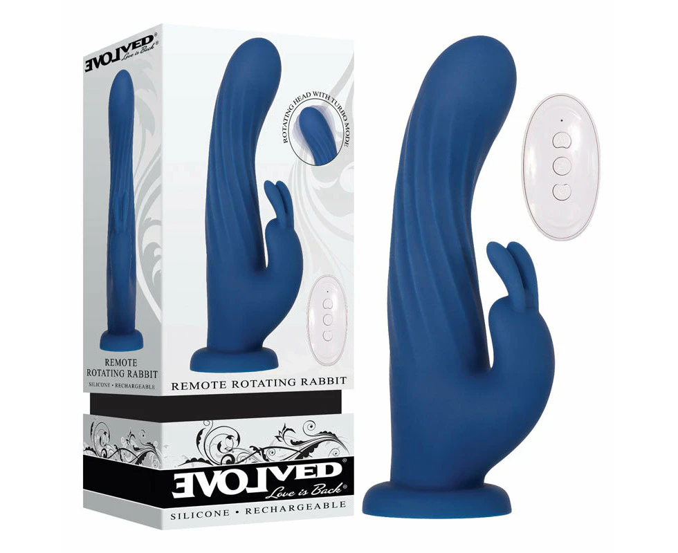 Evolved Rotating Blue Rabbit Vibrator Usb Rechargeable With Remote