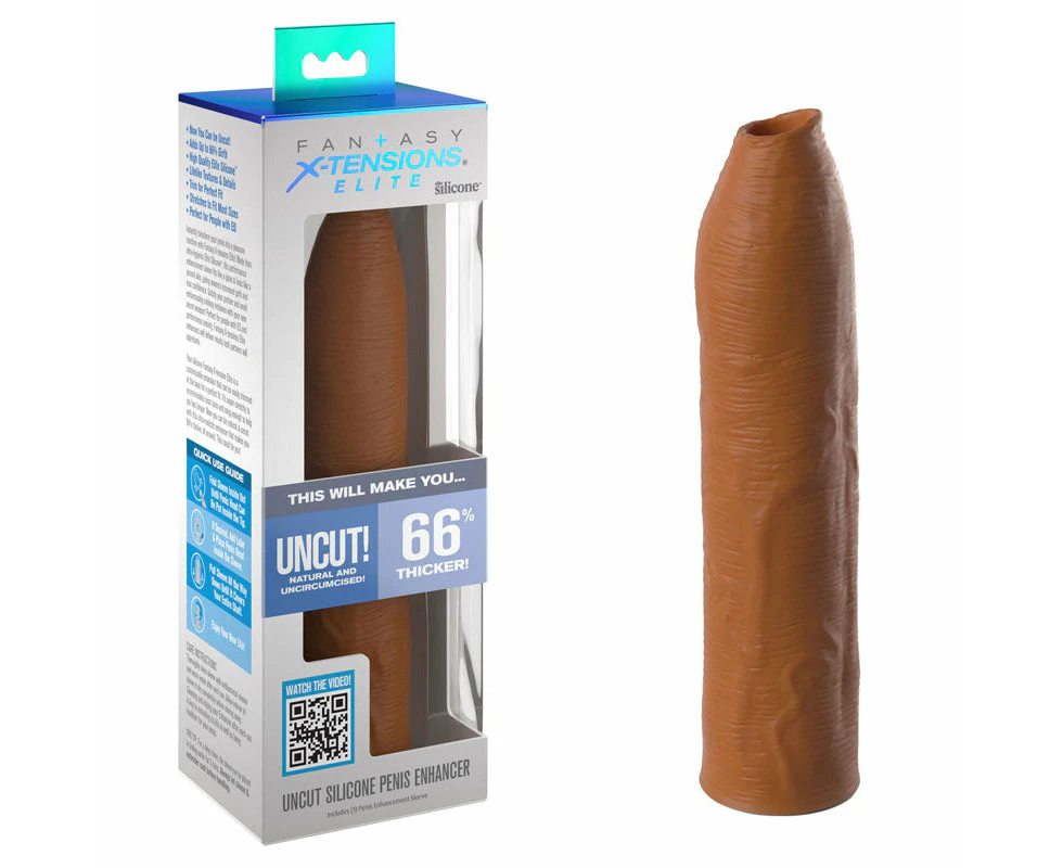 Fantasy X Tensions Elite Uncut Silicone Penis Enhancer Sleeve - Tan