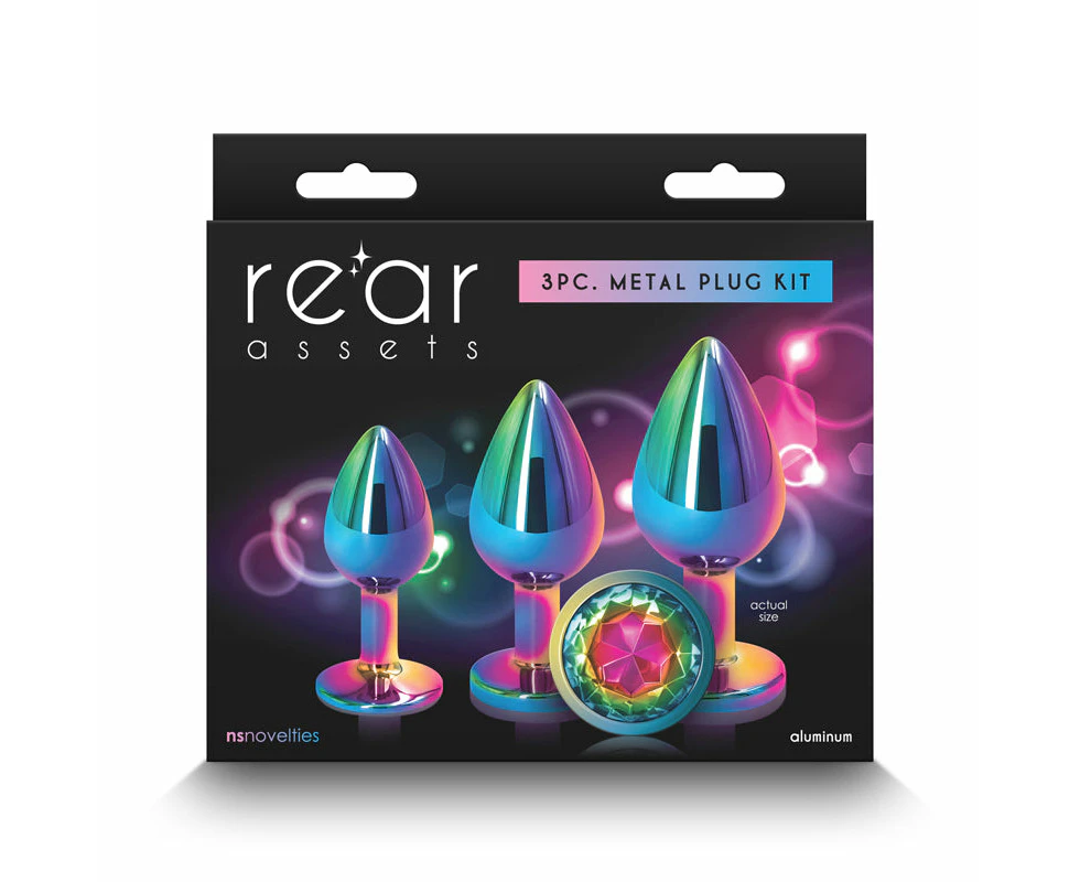 Rear Assets Trainer Kit - Multicolour - Rainbow - Multi Coloured Metallic Butt Plugs with Rainbow Gems - Set of 3 Sizes