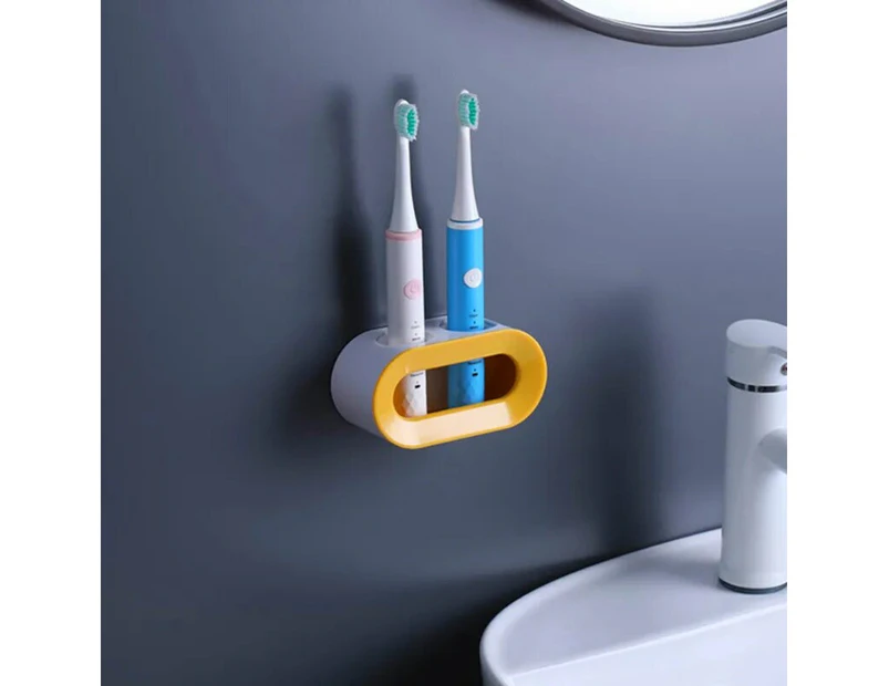 Electric Toothbrush Holder Double Hole Self-adhesive Stand Rack Wall-Mounted Holder Storage Space Saving Bathroom Accessories-Yellow