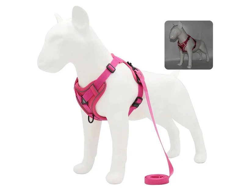 No Pull Dog Harness and Leash Set Adjustable Pet Harness Vest For Small Dogs Cats Reflective Mesh Dog Chest Strap French Bulldog - Rose Red