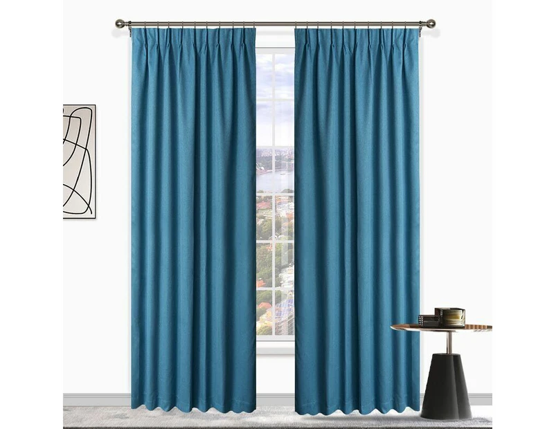 Omagh Exclusive Fabrics Room Darkening Wave Smooth Pleated Curtains Dusky Blue Pair of 2