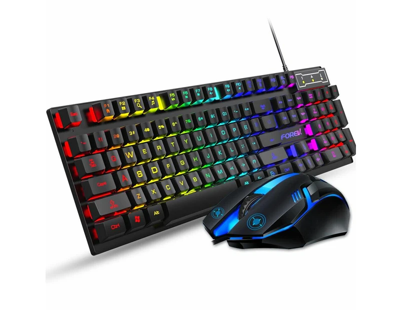 Youngly Gaming Keyboard Mouse Wired Keyboard Mouse Backlit Keyboard Illuminated Keyboard RGB LED 1600 DPI Backlit Gaming PC Ergonomic Mouse