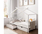 Oikiture Bed Frame Wooden Single Timber House Frame Storage Drawers White