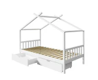 Oikiture Bed Frame Wooden Single Timber House Frame Storage Drawers White