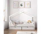 Oikiture Bed Frame Wooden Single Timber House Frame Storage Drawers White