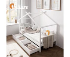 Oikiture Bed Frame Wooden Single Timber House Frame Storage Drawers White