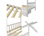 Oikiture Bed Frame Wooden Single Timber House Frame Storage Drawers White