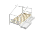 Oikiture Bed Frame Wooden Single Timber House Frame Storage Drawers White