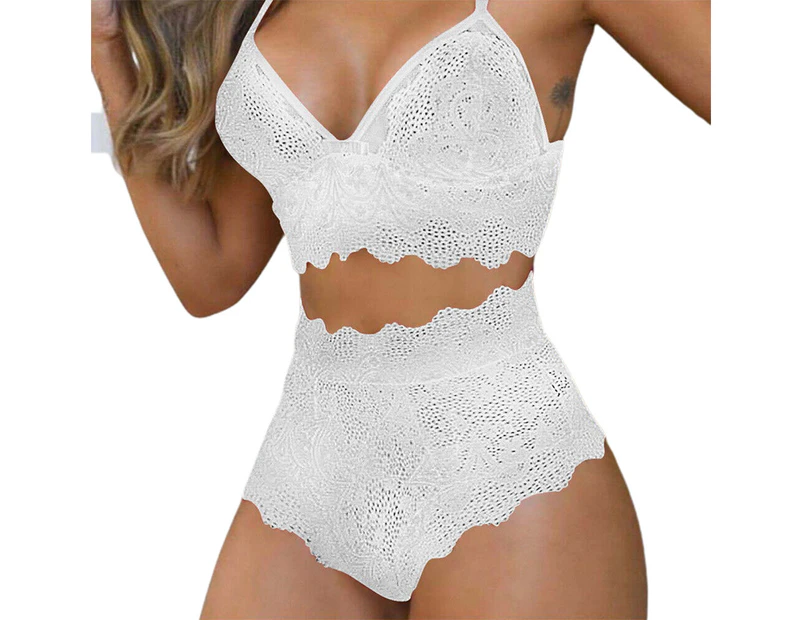 Ladies Sexy Lace Briefs Push Up Bra Set Underwear Lingerie Sleepwear - White