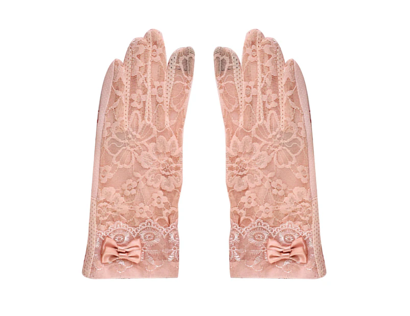 Short Lace Gloves Sun Block Breathable Soft Slim Fadeless Elegant Color Sheer Gloves For Outdoor Cycling Driving  Pink