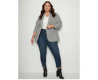 BeMe - Plus Size - Womens Blazer -  Long Sleeve Check Blazer - Grey