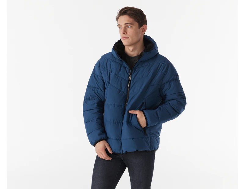 Calvin Klein Men's Hooded Stretch Puffer Jacket - Blue