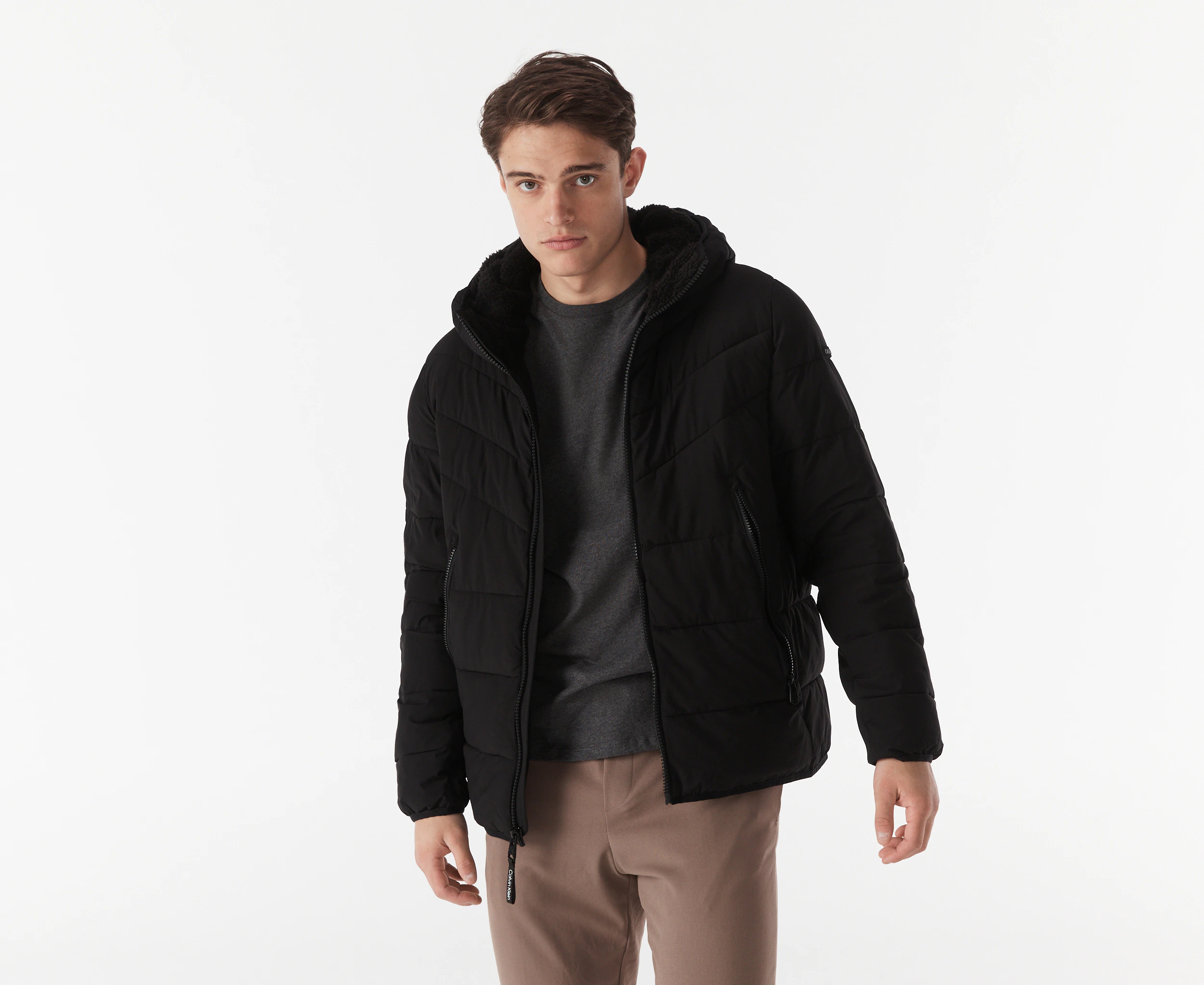 Calvin Klein Men's Hooded Stretch Puffer Jacket - Black