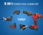 TOPEX 20V 5 IN1 Power Tool Combo Kit Cordless Drill Driver Sander Electric Saw w/ 2 Batteries & Tool Bag