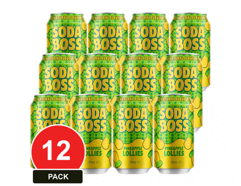 12 Pack, Soda Boss 375ml Cans Pineapple Lollies