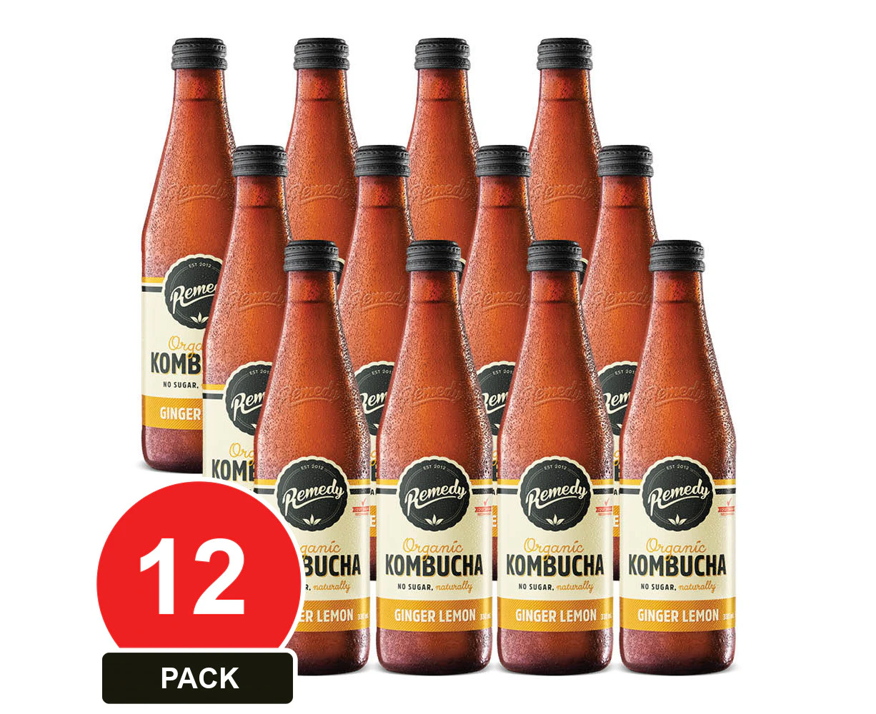 12 Pack, Remedy 330ml Kombucha Ginger Lemon