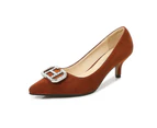 Women's High Stilettos Closed Toe Heels,Slip On Pointed Toe Dress Pumps Shoes-brown