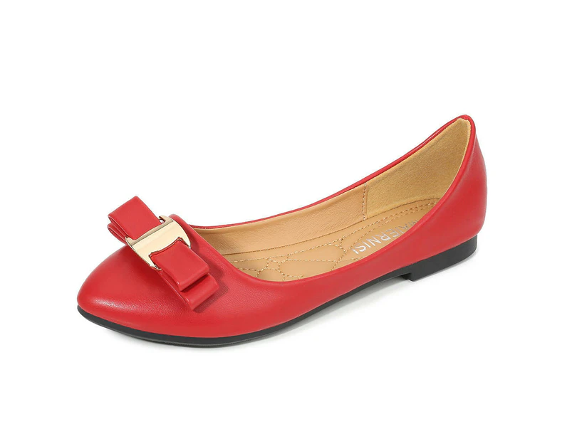 Women's Flats Pointed Toe Dress Shoes Bowknot Slip on Flats-red