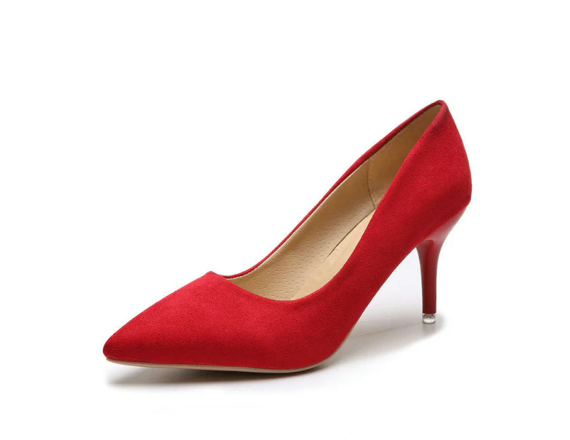 Women's High Heels Pumps Closed Pointed Toe Stiletto Heels Dress Wedding Shoes-red
